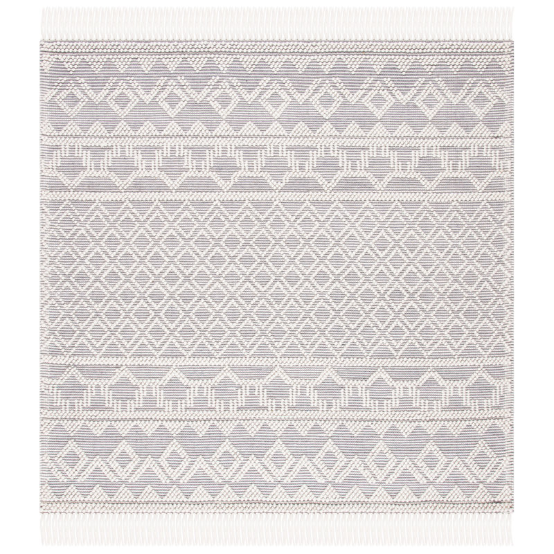 Mcguigan Natura Hand Loomed Wool/Cotton Southwestern Rug in Ivory/Gray, Square 4'