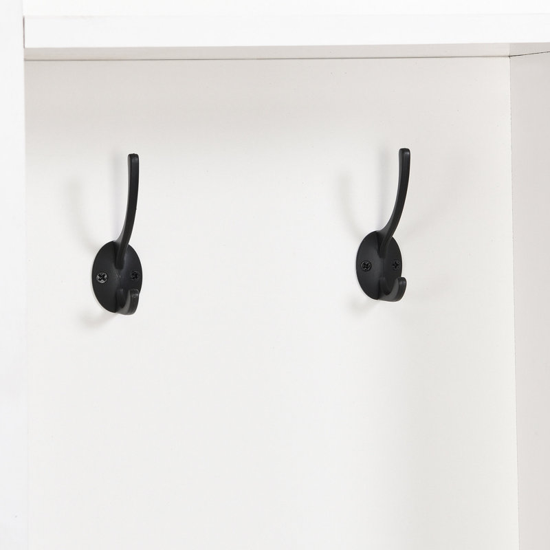 Élégant portemanteau avec porte-chaussures et crochets à manteaux, rangement minimaliste blanc pour armoire d'entrée