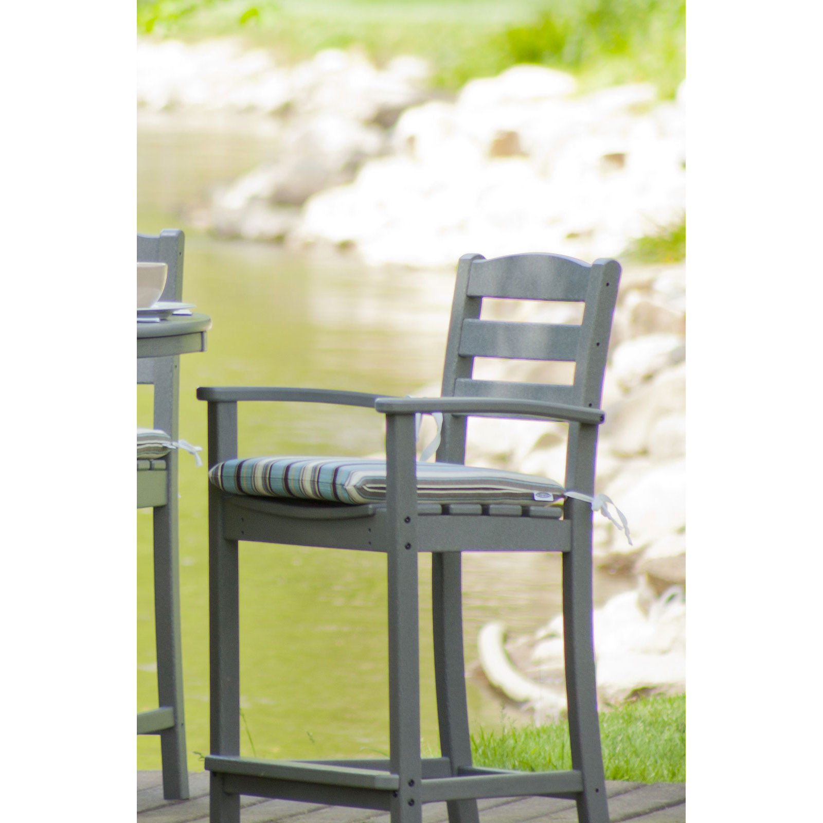 POLYWOOD La Casa Café Bar Arm Chair, Slate Gray, Bar Stool (30.13" Seat Height)