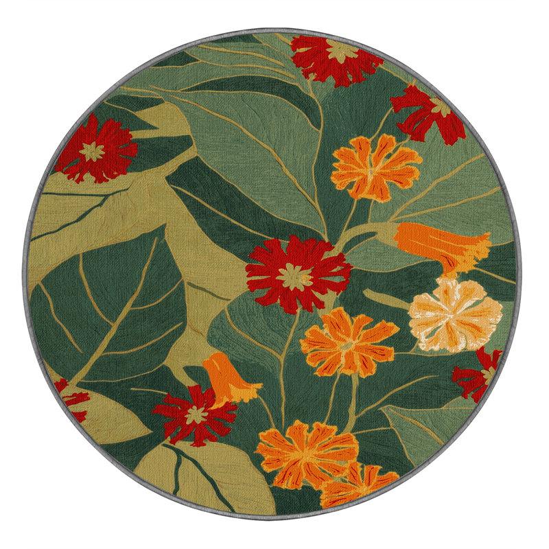 Tapis botanique brun lavable à la machine, Rond 4 pi