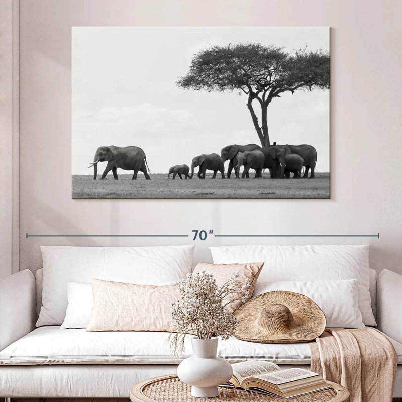 Brampt Grazing African Elephants, 34" H x 51" W