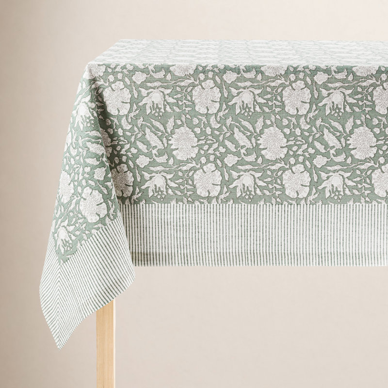 over&back Hand-Blocked Tablecloth, 70" W x 90" L, Green Floral