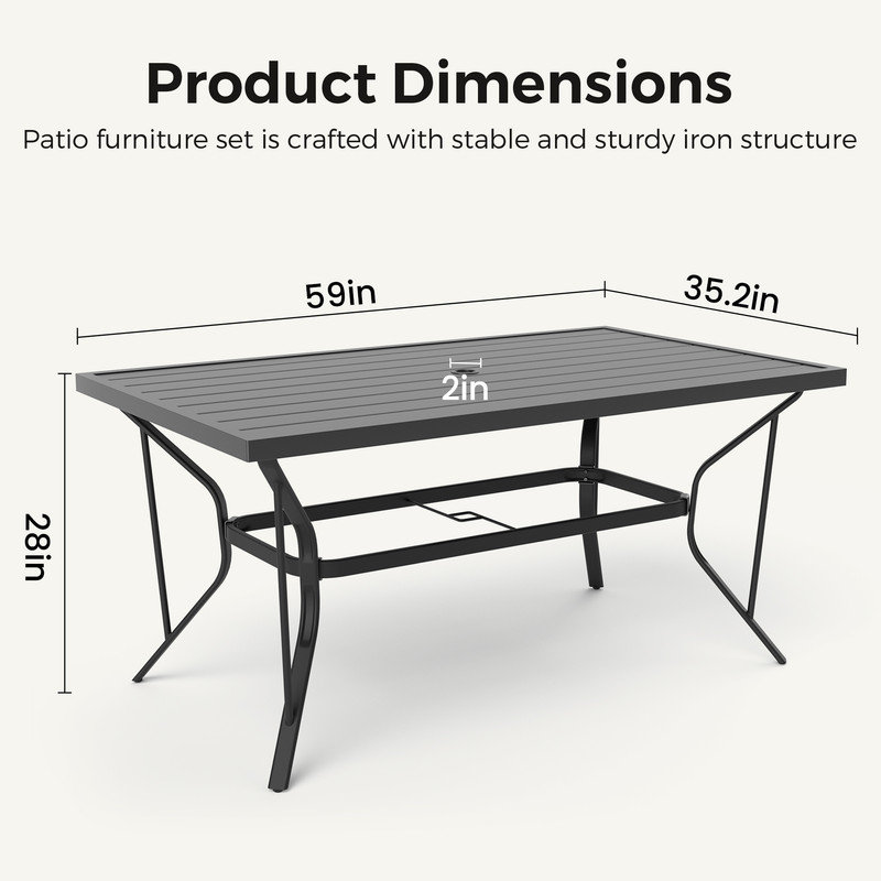 Urbai Rectangular Outdoor Dining Table with Parasol Hole for 6 People