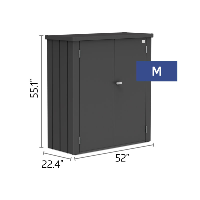 Biohort Romeo 4' 3" L x 2' D x 5' H Water Resistant Metal Vertical Tool Storage Shed in Dark Gray, 5' H x 4 W x 2' D