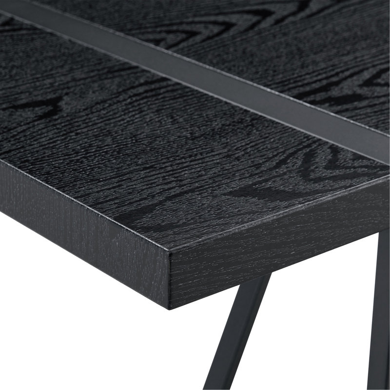 A 55-Inch Minimalist Retro Rectangular Dining Table With A Black Textured Top With Inset Rectangular Black Metal Legs.Minimalist MDF Tabletop.Meeting Various Purposes Such As Dining And Working.