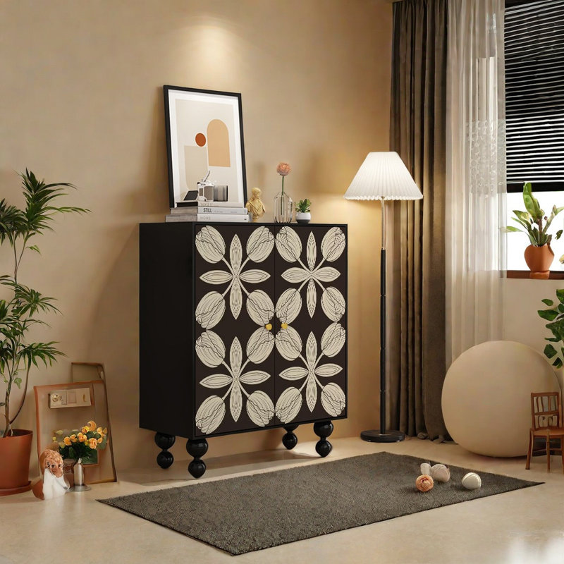 Armoire d'appoint en bois massif Vintage Floral