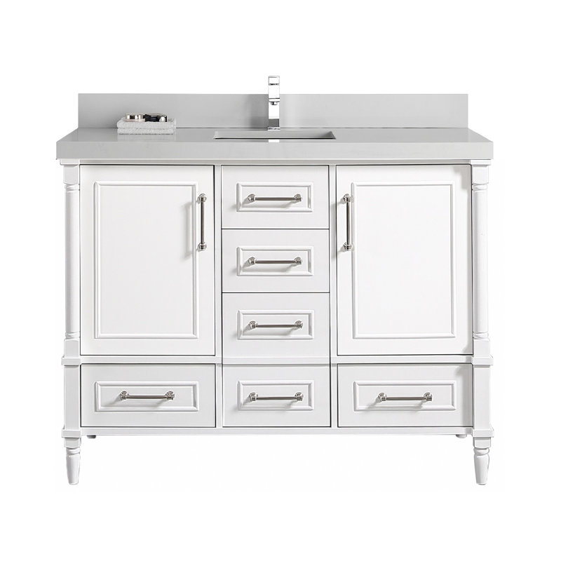 Ensemble de meuble-lavabo simple 42 po Flavell, Blanc, bordure droite, Bleu marine hâlé