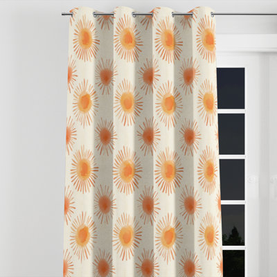 Starburst Window curtains - Orange Boho Sun Minimal Grommet Curtain - 1 Panel