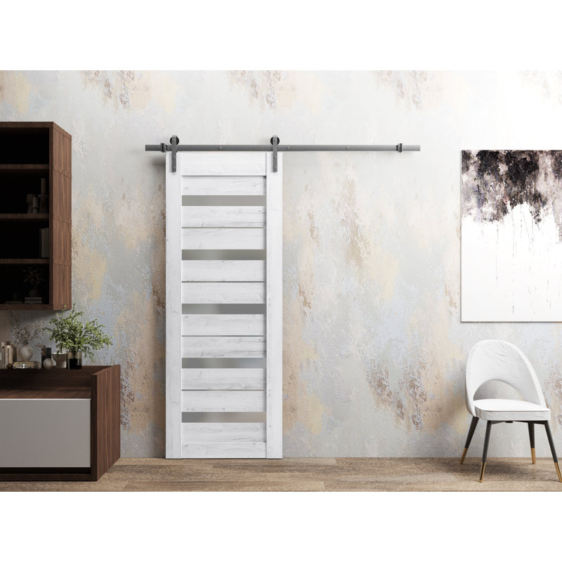 Porte de grange en bois givré Quardo, 32 po x 84 po, Blanc