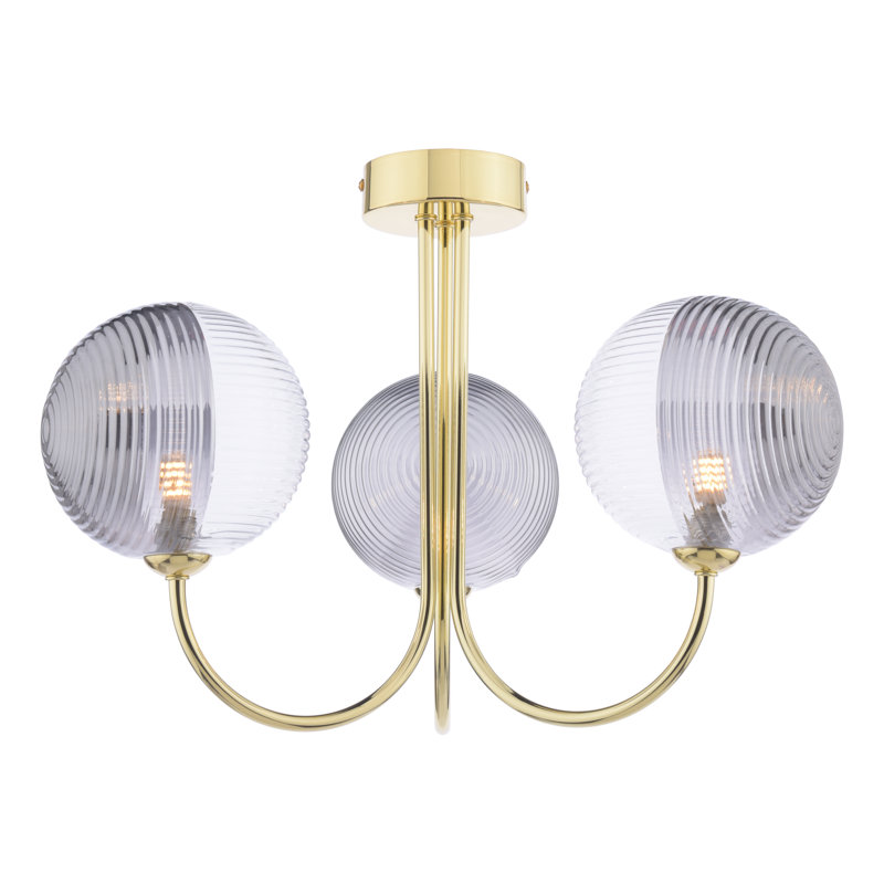 JARED 3LT SEMI FLUSH CW SMOKED/CLR GLS 150MM, Matt Black