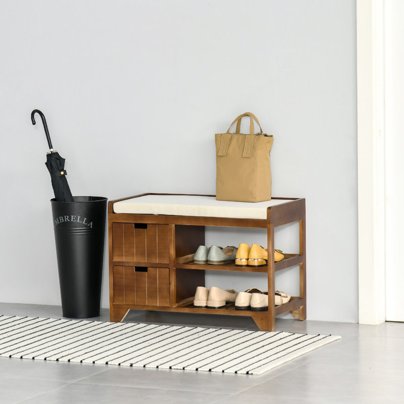 Étagère à chaussures compacte en bois rembourré avec tiroirs - grain de bois café
