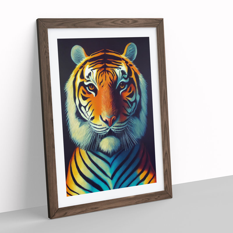 XC1022-4676X Tiger in Technicolor No.1-Print - Wall Art, 50cm H x 35cm W x 3cm D, Brown Framed