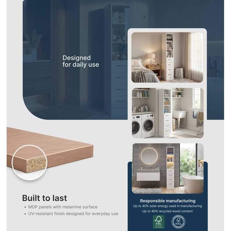 Magna Linen Cabinet with Three Shelves, Four Drawers, and Metal Handles, Bathroom, 68.29"H x 17.56"W x 17.56"D