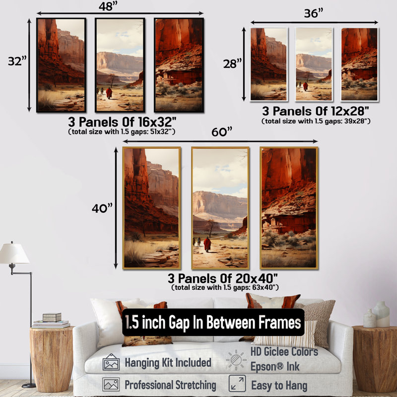 Ensemble de salon Native Canyon Echoes - Native American Wall Art, Cadre flottant noir, H 32 po x l 48 po x P 1 po