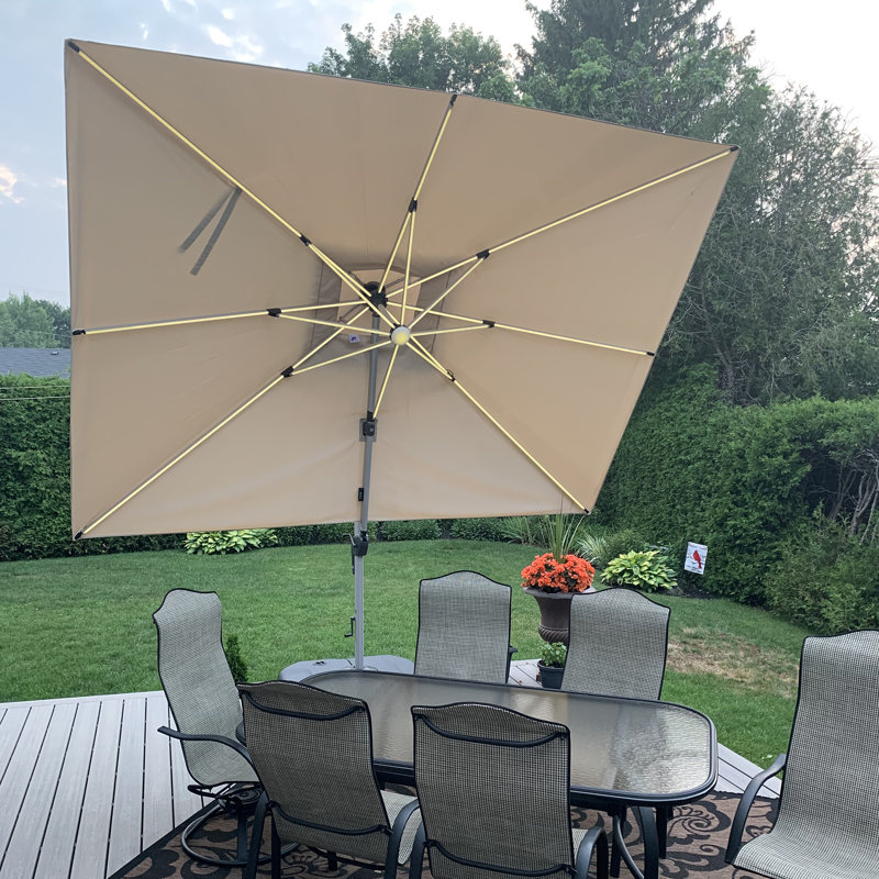 Parasol lumineux en porte-à-faux carré avec base 10 pi x 10 pi Lime, bleu marine, L 118 po x P 118 po, Marine