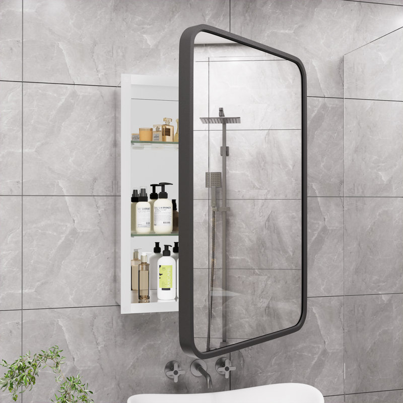 Armoire à pharmacie avec miroir réglable Anaahat, Noir, H 24 po x l 16 po x P 3,8 po