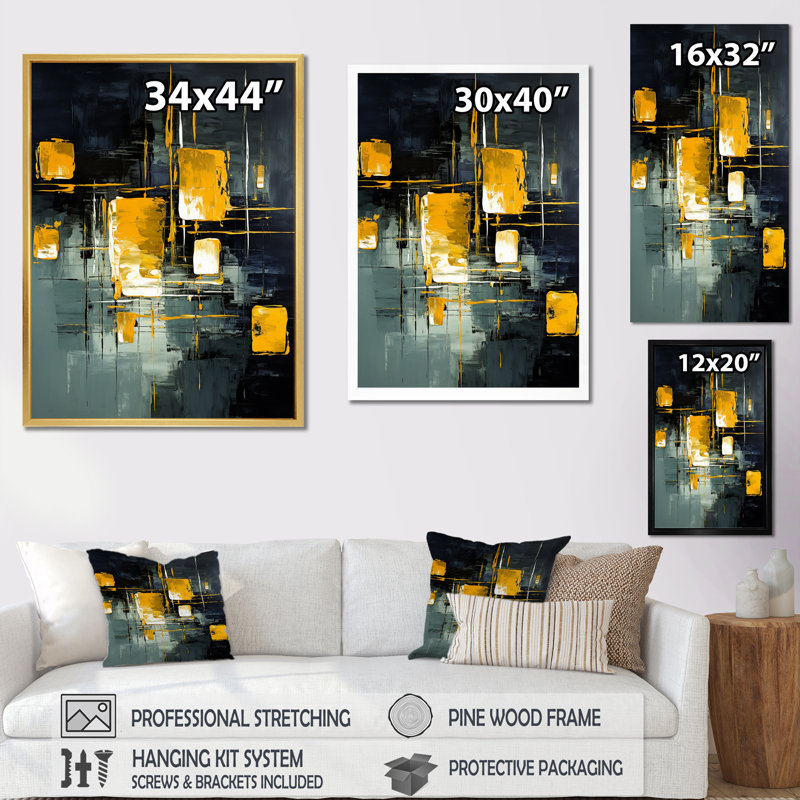 «Yellow Interlude Abstract Expressionism Teal I», reproduction d'art sur toile, H 44 po x l 34 po x P 1,5 po