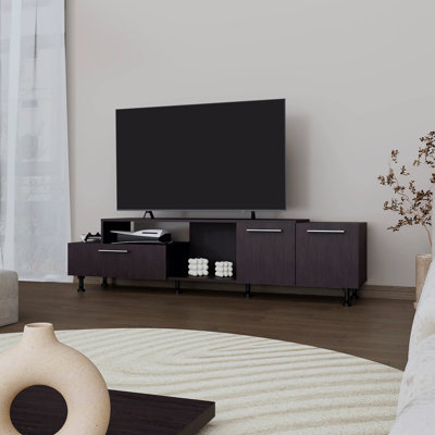 Meuble audio-vidéo avec rangement ouvert et 2 armoires latérales