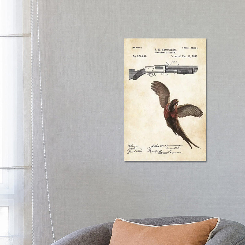 Pheasant Hunting Art by Patent77 - Wrapped Canvas Print, 66.04 cm H x 45.72 cm W x 1.91 cm D