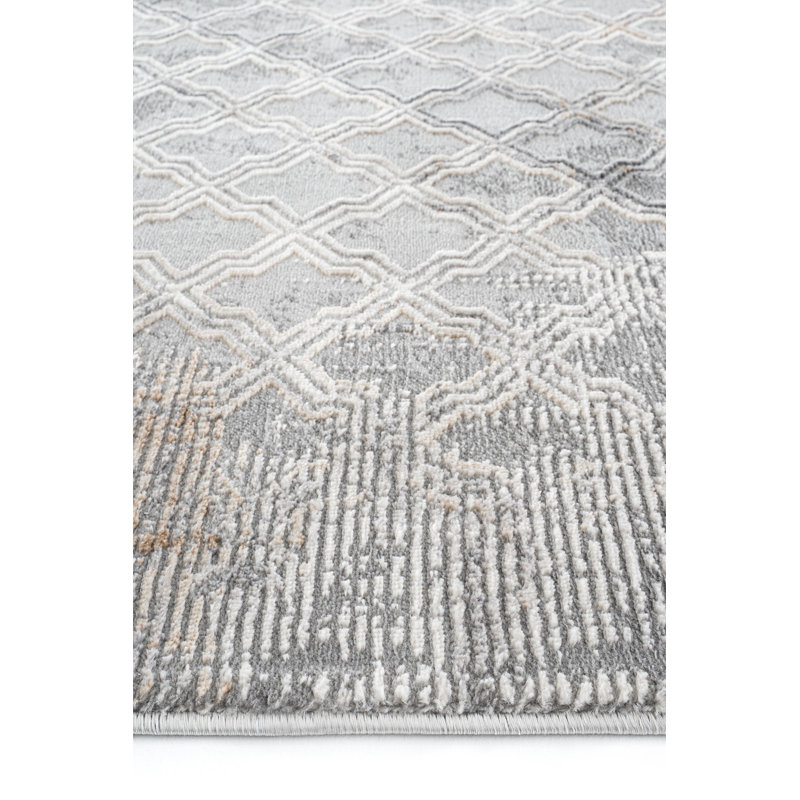 Rhon Geometric and Trellis Indoor / Outdoor Area Rug, Runner 3'11" x 14'9"