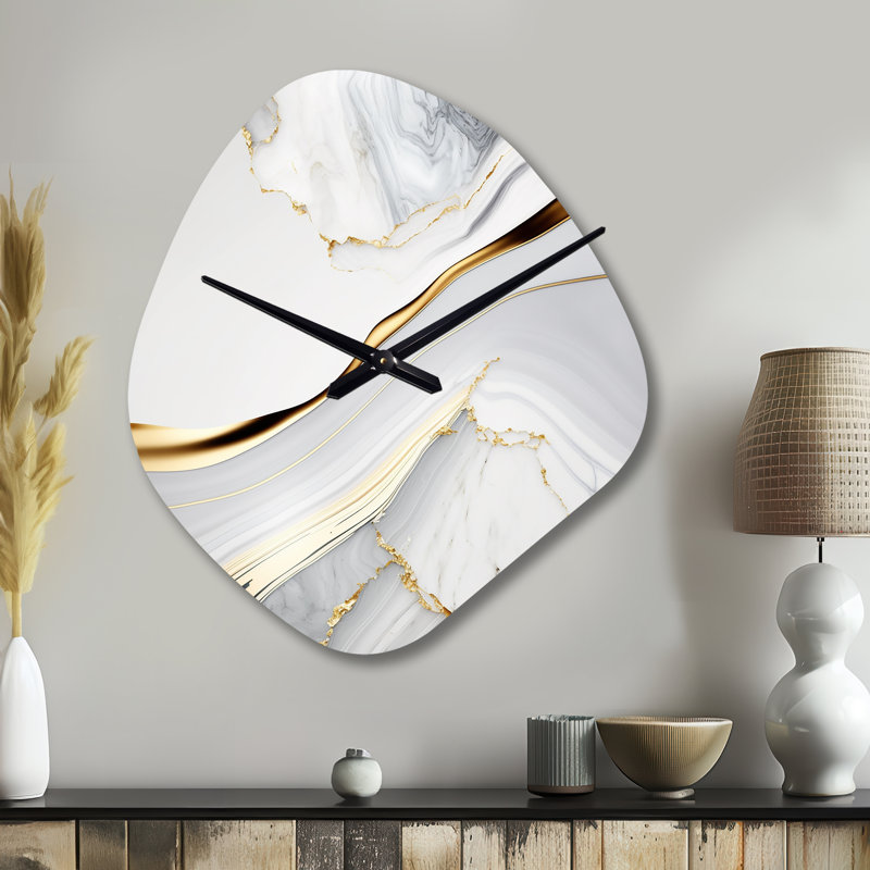 Abstract Geode Waves Gray IV - Horloge murale asymétrique abstraite, Petit