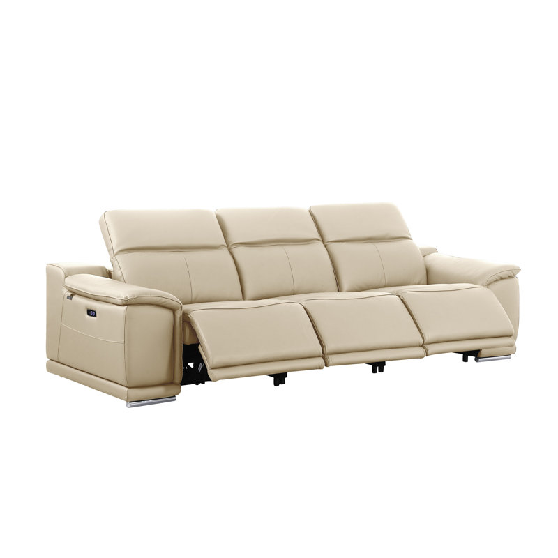 Monza Power Recline Top Grain Italian Leather Sofa, Beige