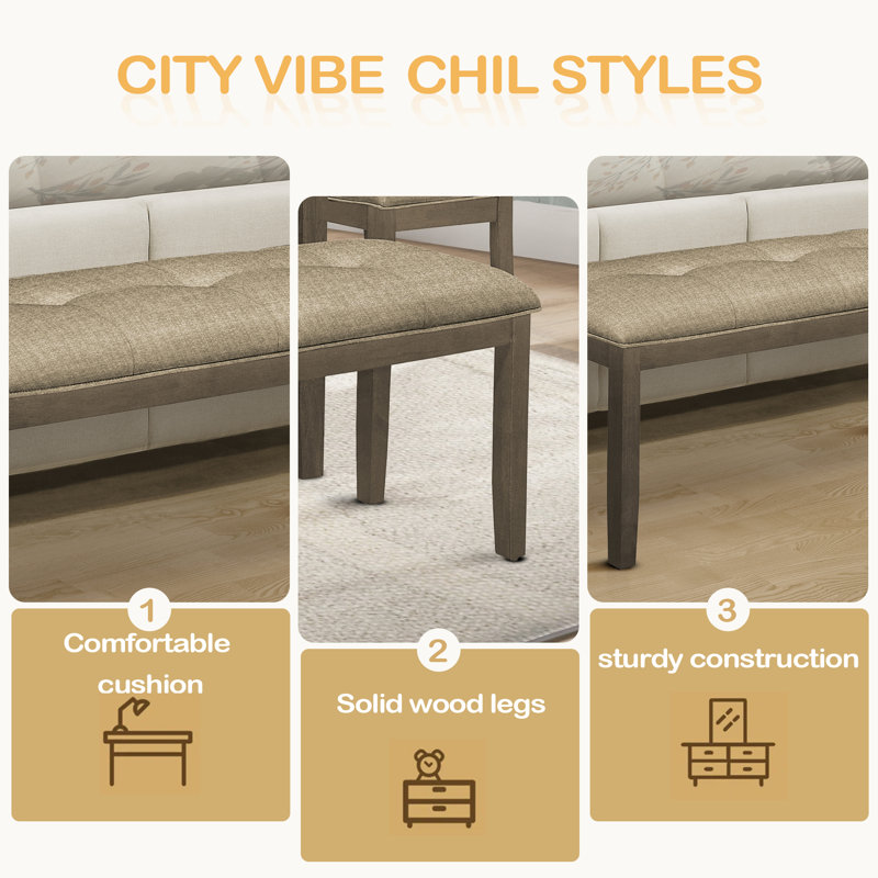 Bench, 44" Rectangular, Dining Room, Entryway, Kitchen, Hallway, Upholstered, Wood, Fabric, Solid Wood, Transitional