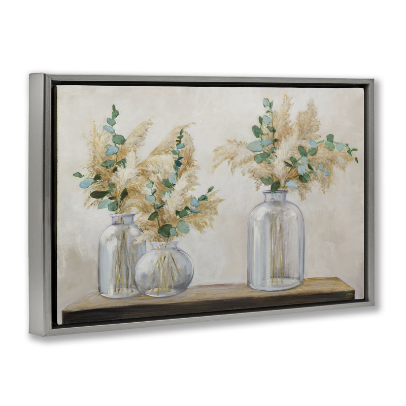 Toile flottante encadrée "Pampas & Eucalyptus" par Julia Purinton, Cadre flottant gris lustré, H 21 po x l 31 po
