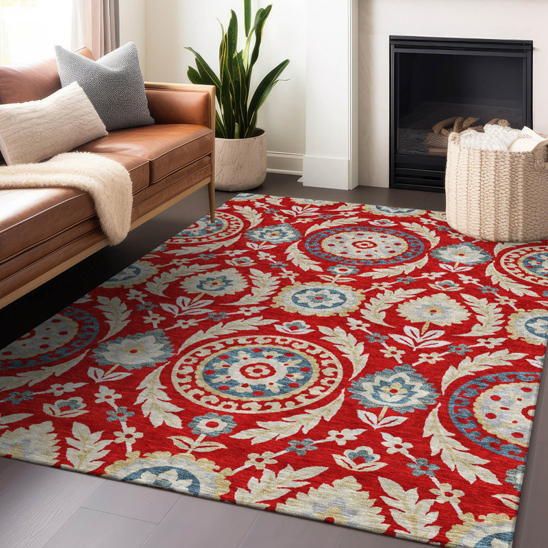 Premium Machine Washable Prisco Red Rug, Rectangle 9' x 12'