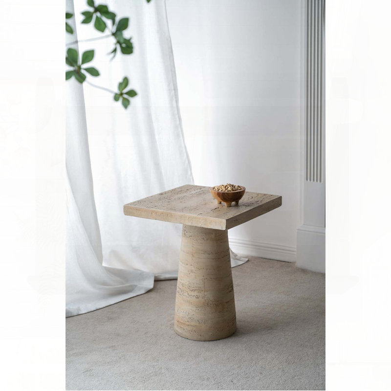 Table d'appoint carrée à piédestal crème
