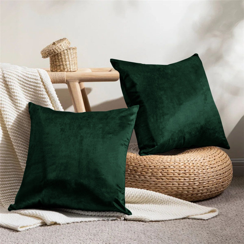 Rizokarpaso Luxury Square Scatter Crushed Velvet Cushion Cover, Dark Green