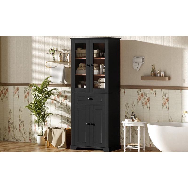 67.2" Tall Bathroom Storage Solution With 4 Doors, Drawer, Adjustable Shelves, And Stylish Handles Modern Cabinet Featuring Shelving, Soft-Close Hardware, Black