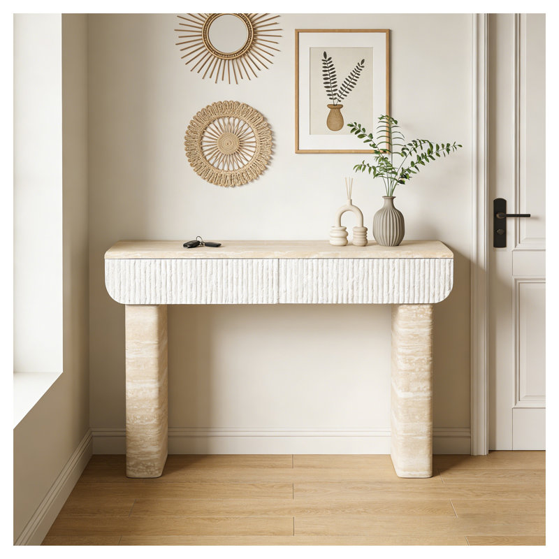 Console beige moderne avec tiroirs cannelés - Table d'entrée 47,2 po pour le couloir, le salon et la salle à manger