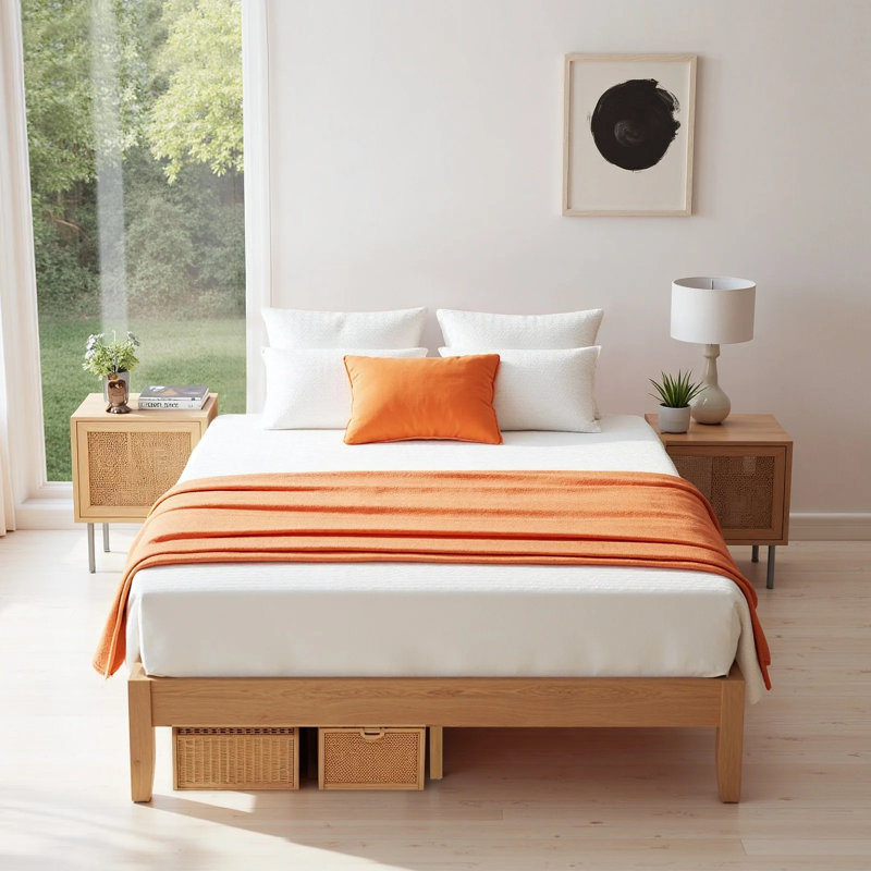 Structure de lit en bois massif, base de lit double avec support en lattes de bois, conception robuste, élégante et silencieuse, aucun sommier requis, assemblage facile, pin naturel de 12 po