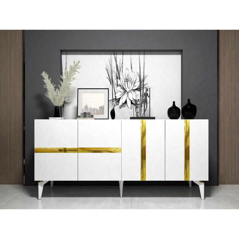Console moderne de 59,1 po x 15,7 po x 15,7 po | 100% panneau de particules enduit de mélamine, épaisseur: 0,7 pouce | Conception élégante et fonctionnelle pour le salon ou le vestibule, durable et facile à nettoyer, parfaite pour les espaces contemp