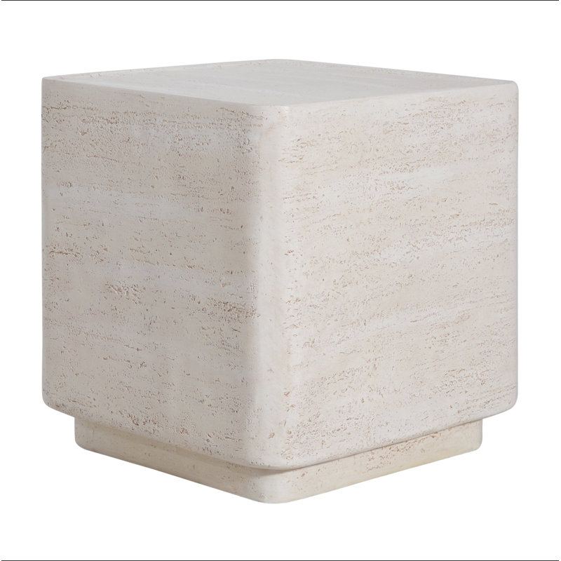 Daphne Outdoor Patio MGO Side Table, Beige Travertine Finish, Set Of 1