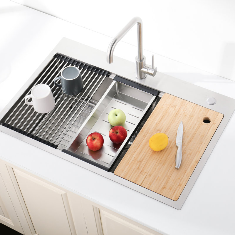 Évier de cuisine en acier inoxydable de 36 po x 22 po, à cuve simple, à usure et à déchirure, avec évier de cuisine avec grille de drainage