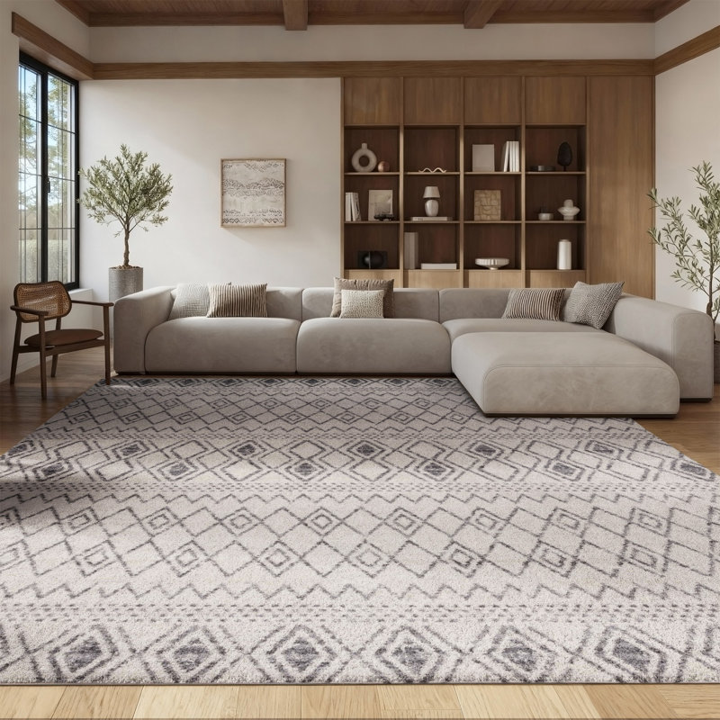 Tapis ivoire / gris Southwestern, Rectangle 8 pi x 10 pi