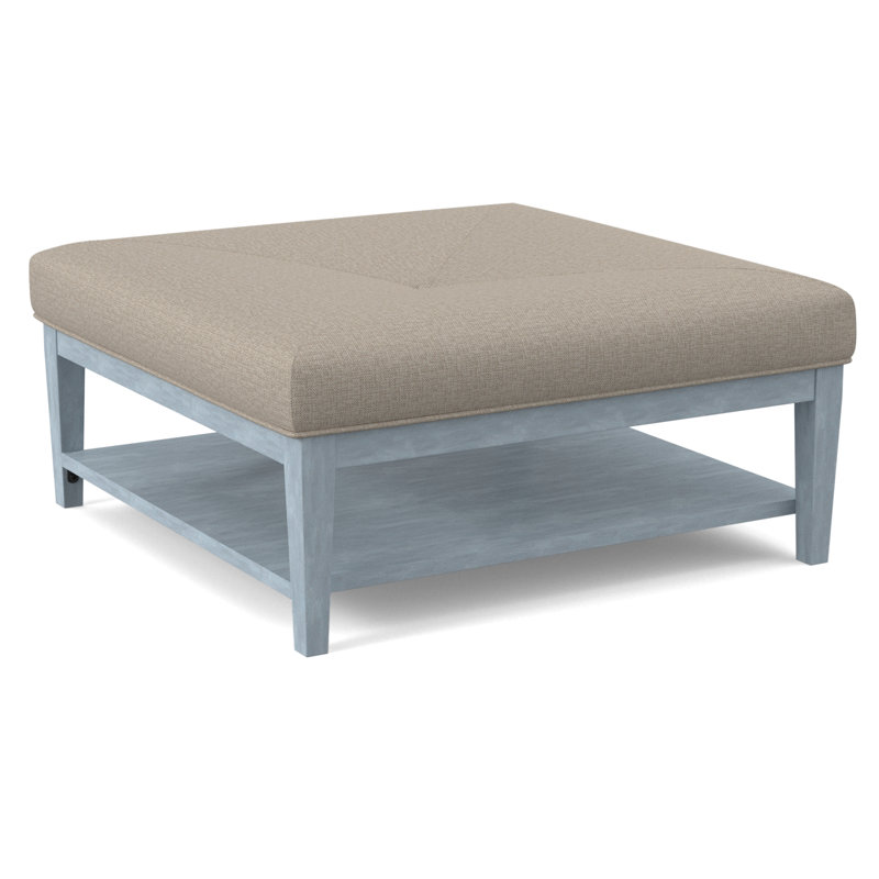 Hammond Square Ottoman, Light Blue and White Stripe; 0256-54, Antique Black Finish