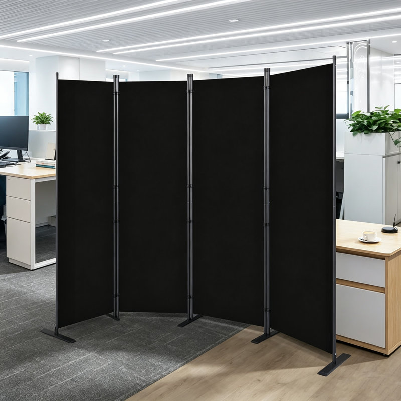 Paravent noir pliable à 4 panneaux avec pattes plus larges, 56 x 180 cm par panneau