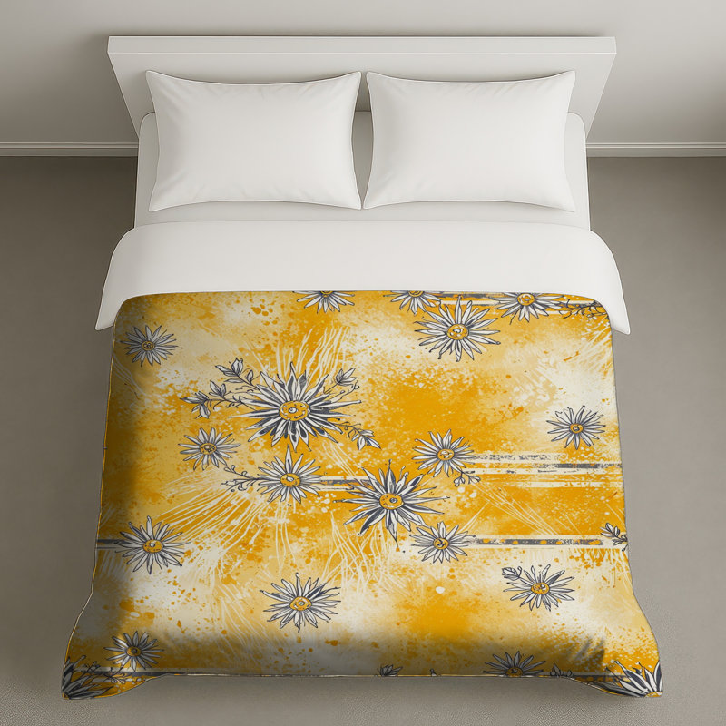 Yellow Daisy Pattern Duvet Covers, Queen