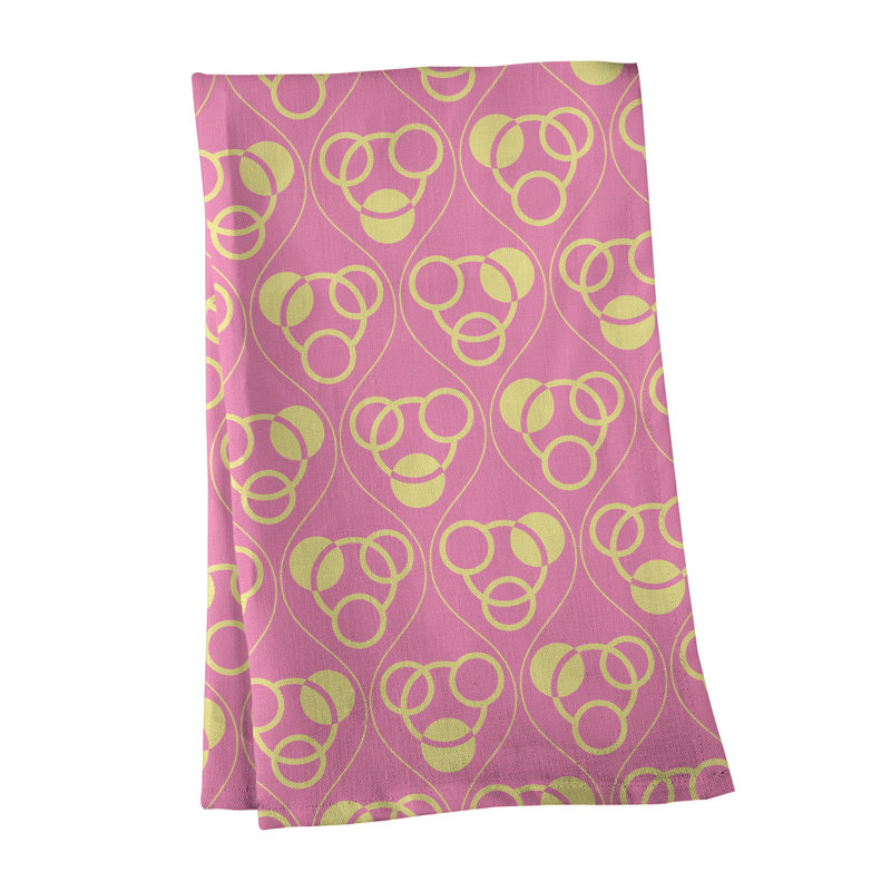 Torchon Circles and Waves, Rose/jaune, Croisé en coton