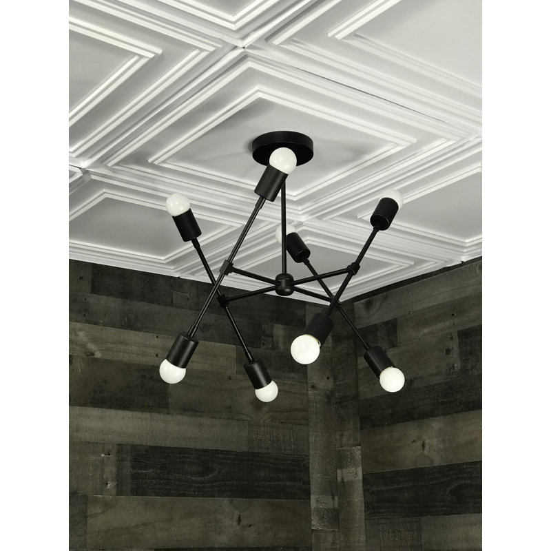 Lustre linéaire 8 lumières spoutnik modern Nadene, Noir mat