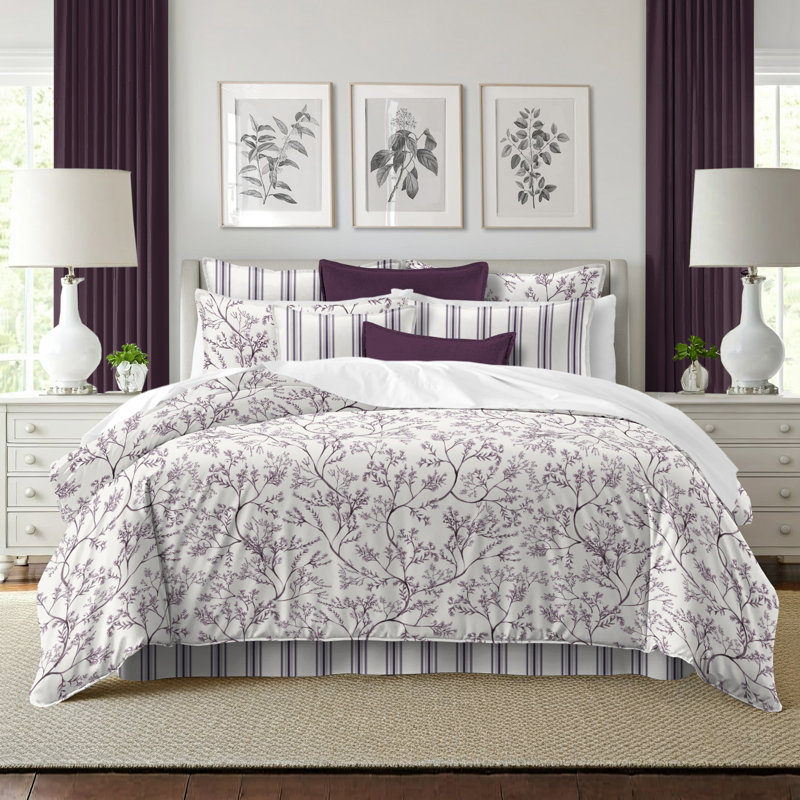 Tinsley Plum Cotton Duvet Cover Set, California King Duvet Cover + 7 Additional Pieces