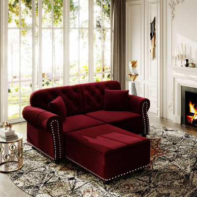 63"Upholstered Velvet Sofa With Nailhead Trim And Rolled Armrests,Mid-Century Modern Chesterfield Sofa With Button  Tufted,Includes 2 Pillows