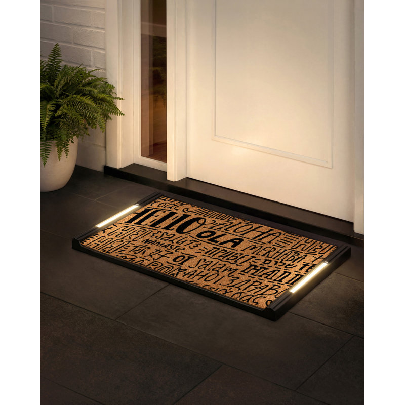 Tapis d'entrée Barnsdale avec lumières DEL activées par pression, antidérapant, toutes saisons, extérieur, 45,7 x 76,2 cm, insert en fibre de coco, sans fil, 3 piles AA, arrêt automatique, 82,5 x 47 cm