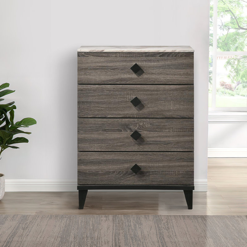 Commode en bois avec 5 tiroirs gris, Gris