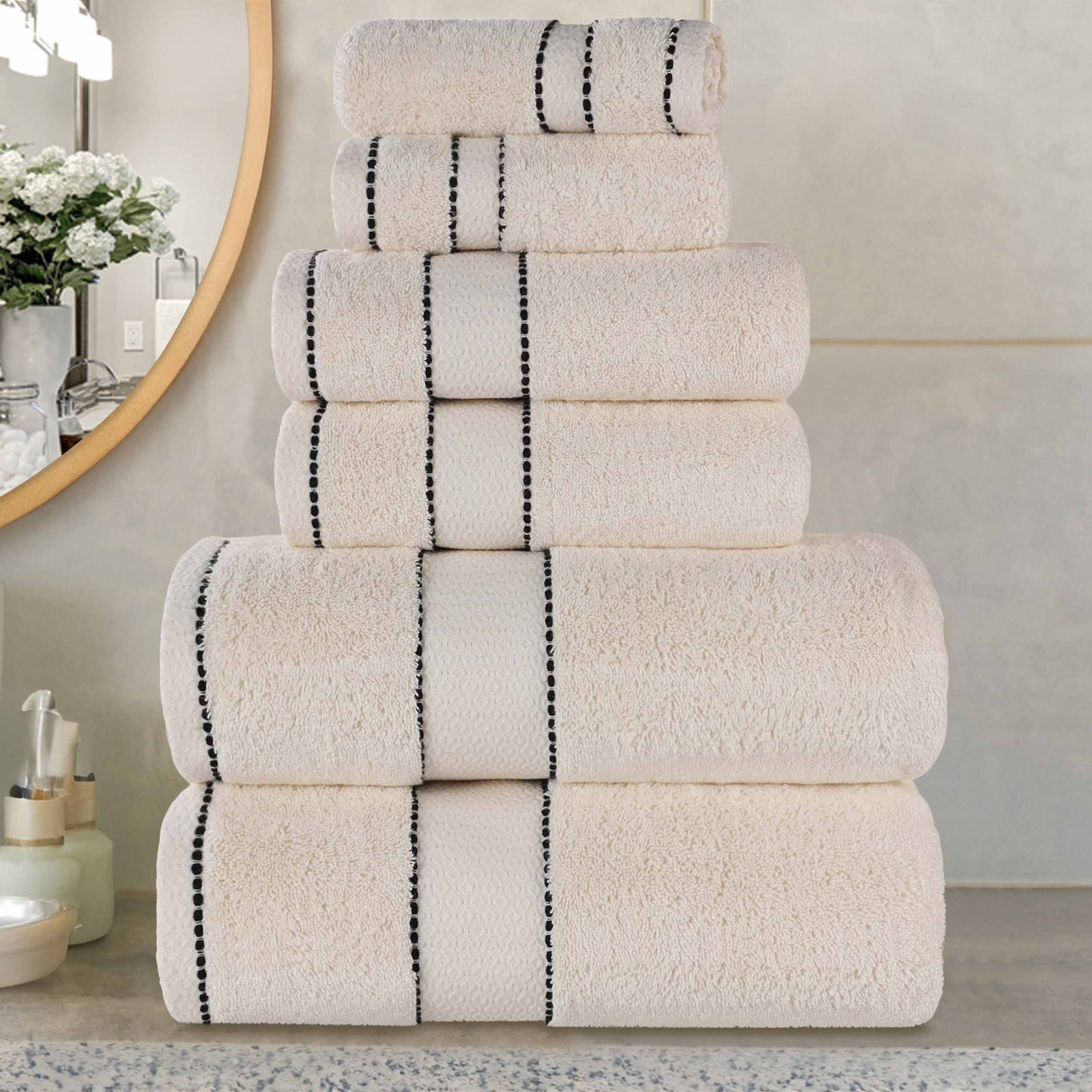 Niles 6-Piece Giza Cotton Towel Set, Ivory