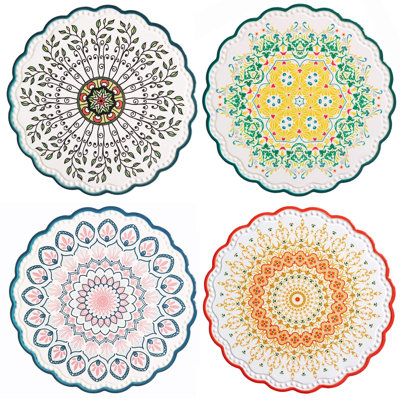 Ceramic Trivet for Hot Pots Pans, Heat Resistant, Round,  Beautiful Flower Pattern Mat with Scratch Proof Cork Base, Round Dish Pad, and Gift for Friends, Kitchen Table Decor, Set of 4, Mixed Colors