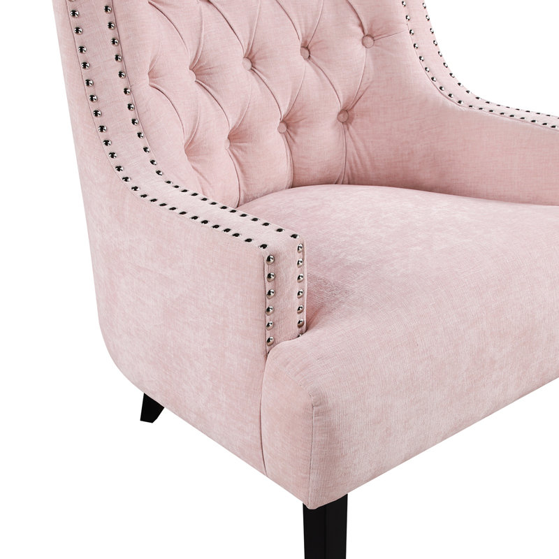 Upholstered Wingback Chair, Pink Fabric